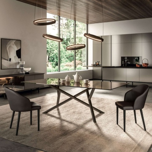 Tavolo fisso Random con Piano in Cristallo, Ceramica e Marble Glass 200x100 cm